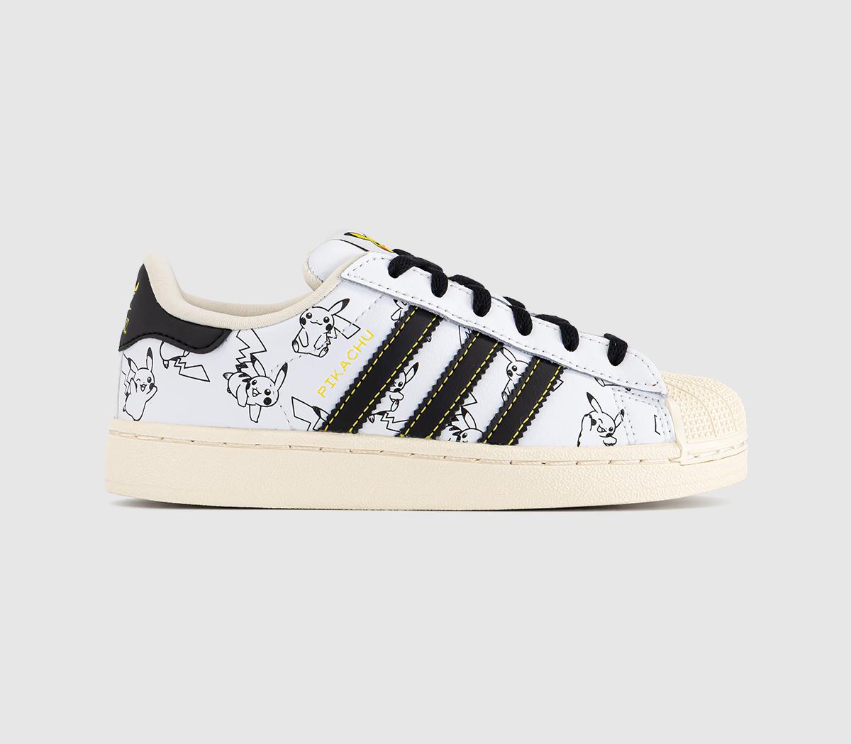 adidasSuperstar Kids TrainersPokemon White Black Gold Metallic