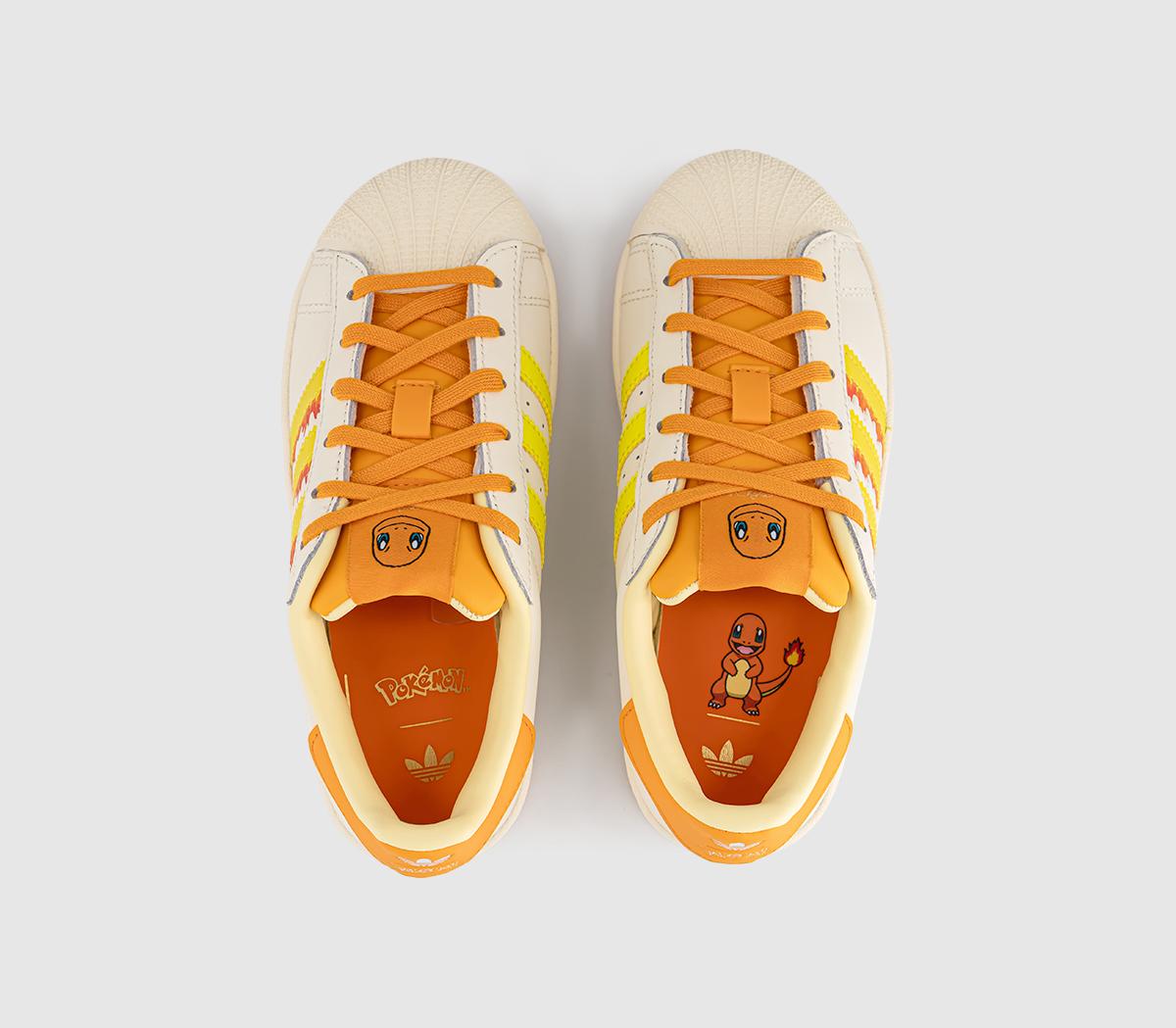 adidasSuperstar Kids TrainersPokemon Cream White Shock Yellow Bright Orange