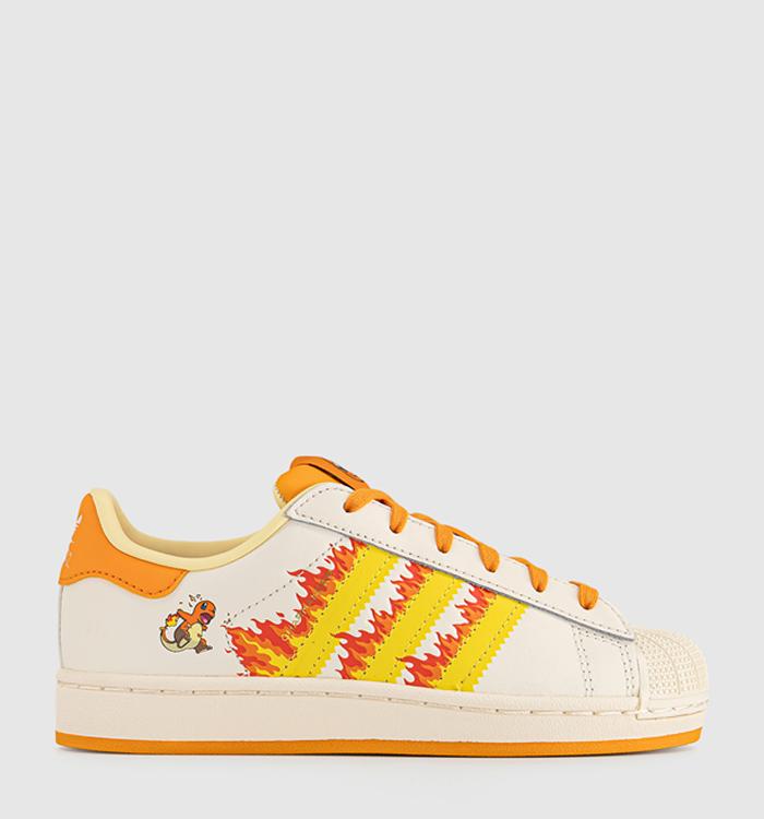 adidas Superstar Kids Trainers Pokemon Cream White Shock Yellow Bright Orange