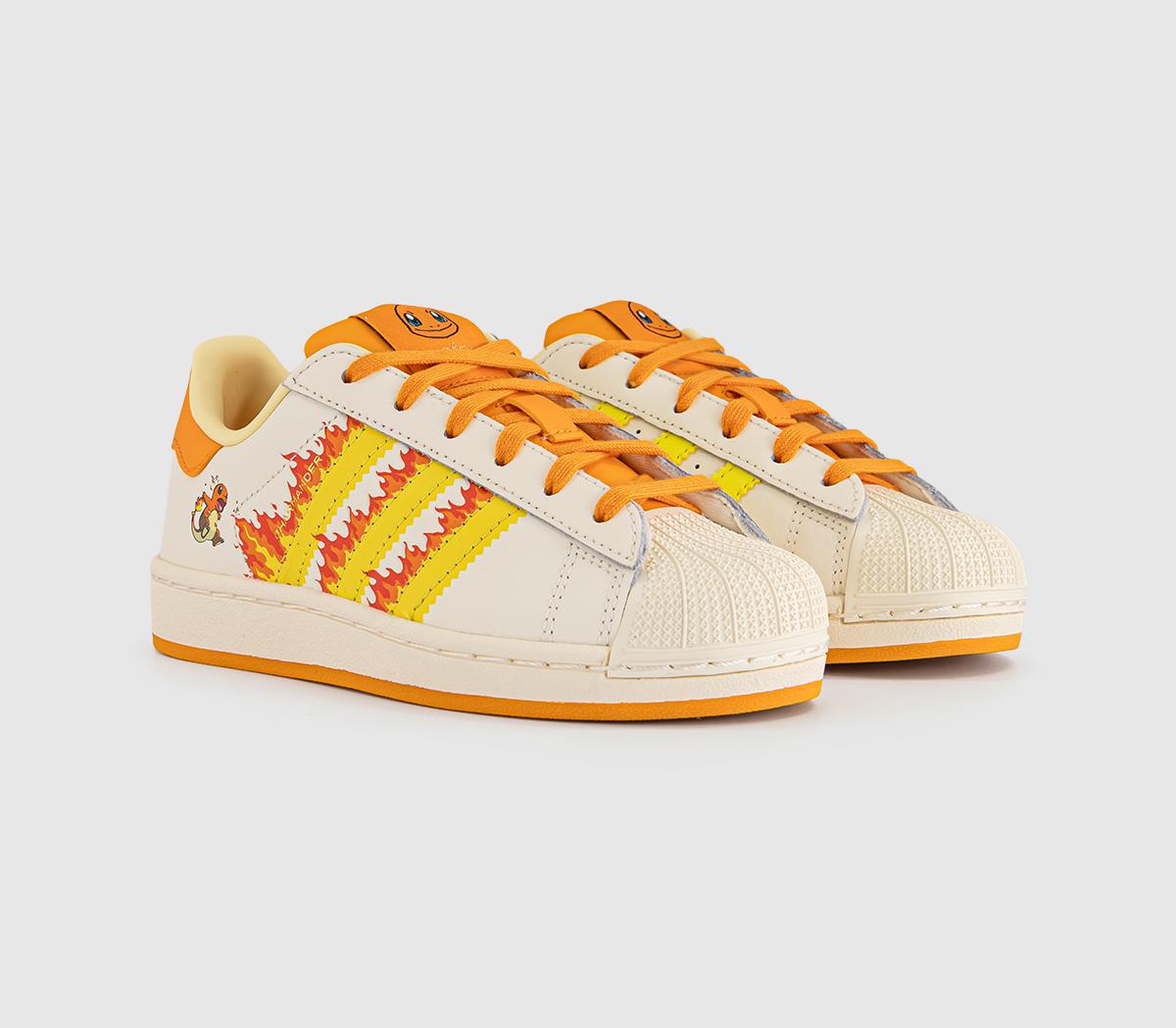 adidasSuperstar Kids TrainersPokemon Cream White Shock Yellow Bright Orange