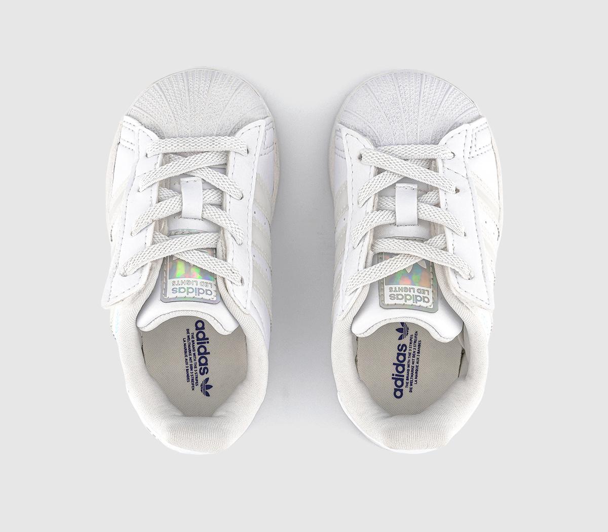 adidasSuperstar Infant TrainersWhite Whtie White Led Light