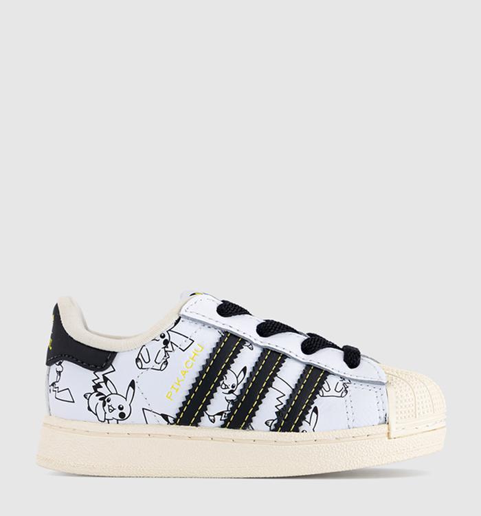 adidas Superstar Infant 2-9 Trainers Pokemon White Black Gold Metallic