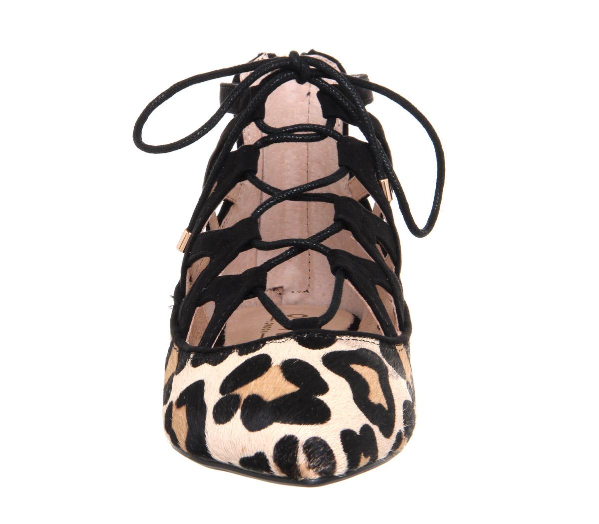 OFFICEVibrant Lace Up FlatsLeopard Cow Hair Effect