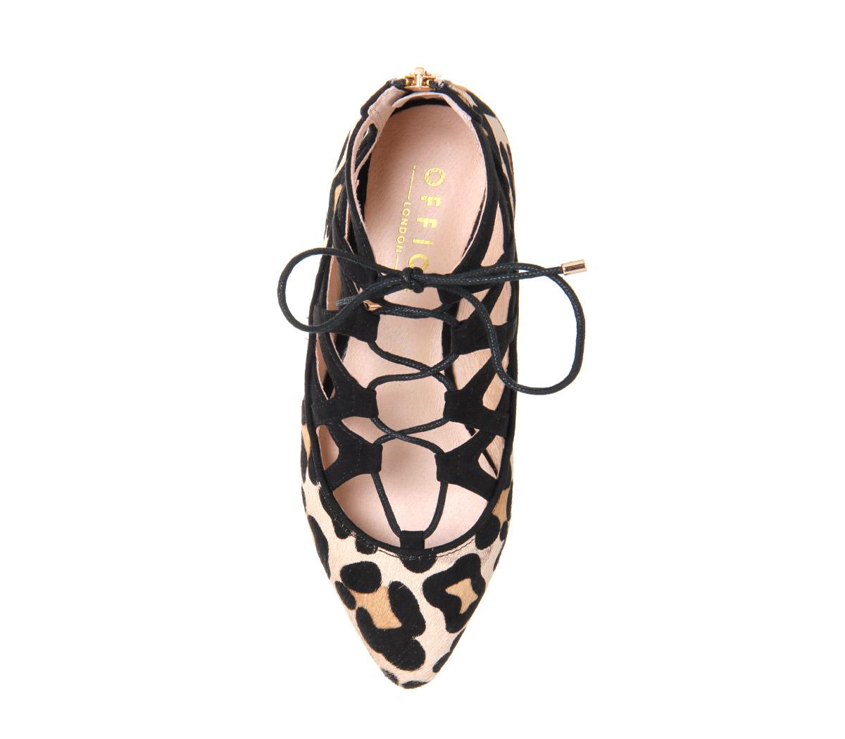 OFFICEVibrant Lace Up FlatsLeopard Cow Hair Effect