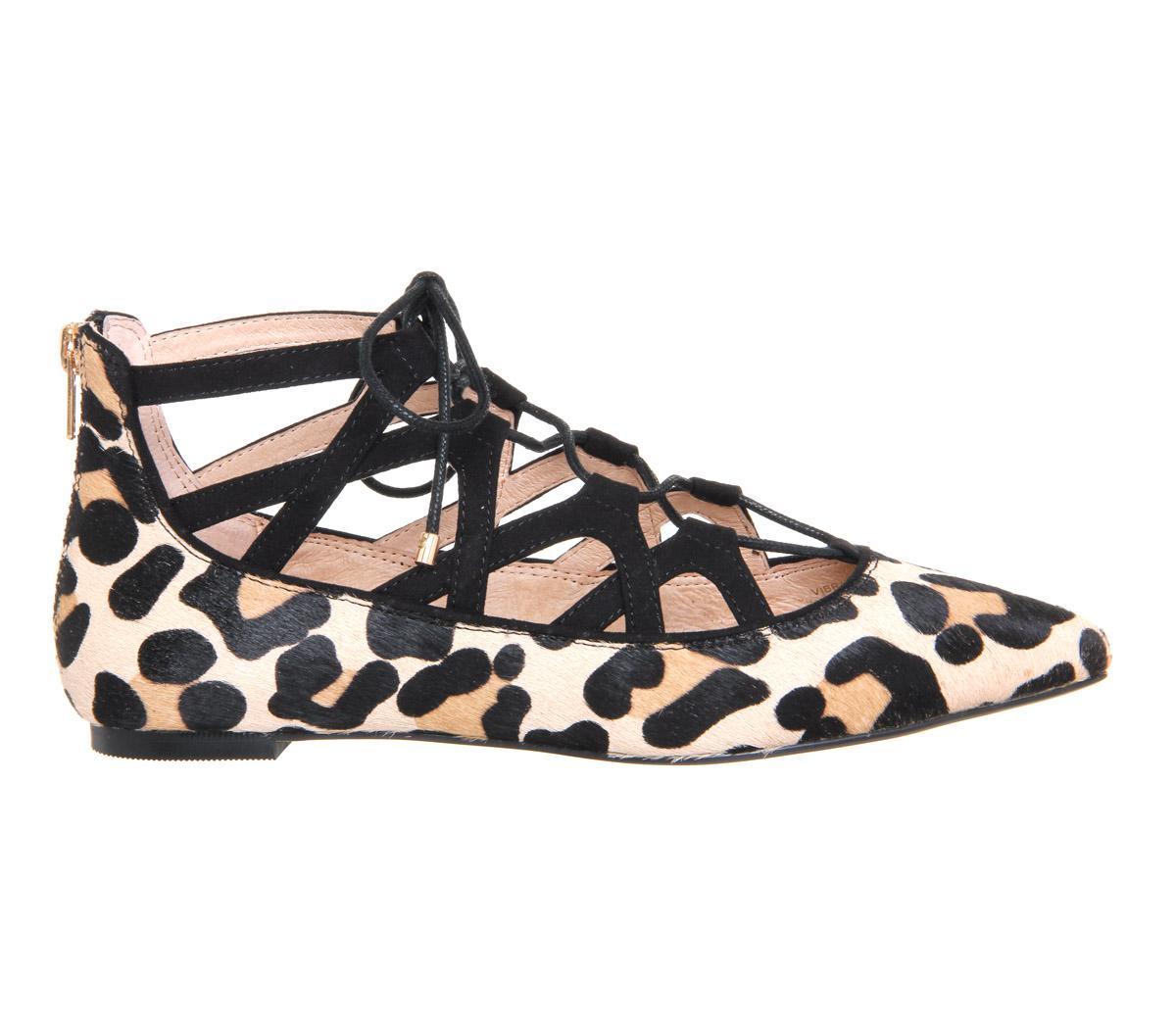 OFFICEVibrant Lace Up FlatsLeopard Cow Hair Effect