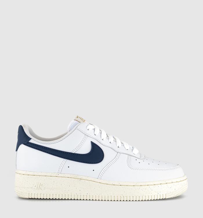 Nike air force 1 sneakers with navy swoosh and gum sole best sale