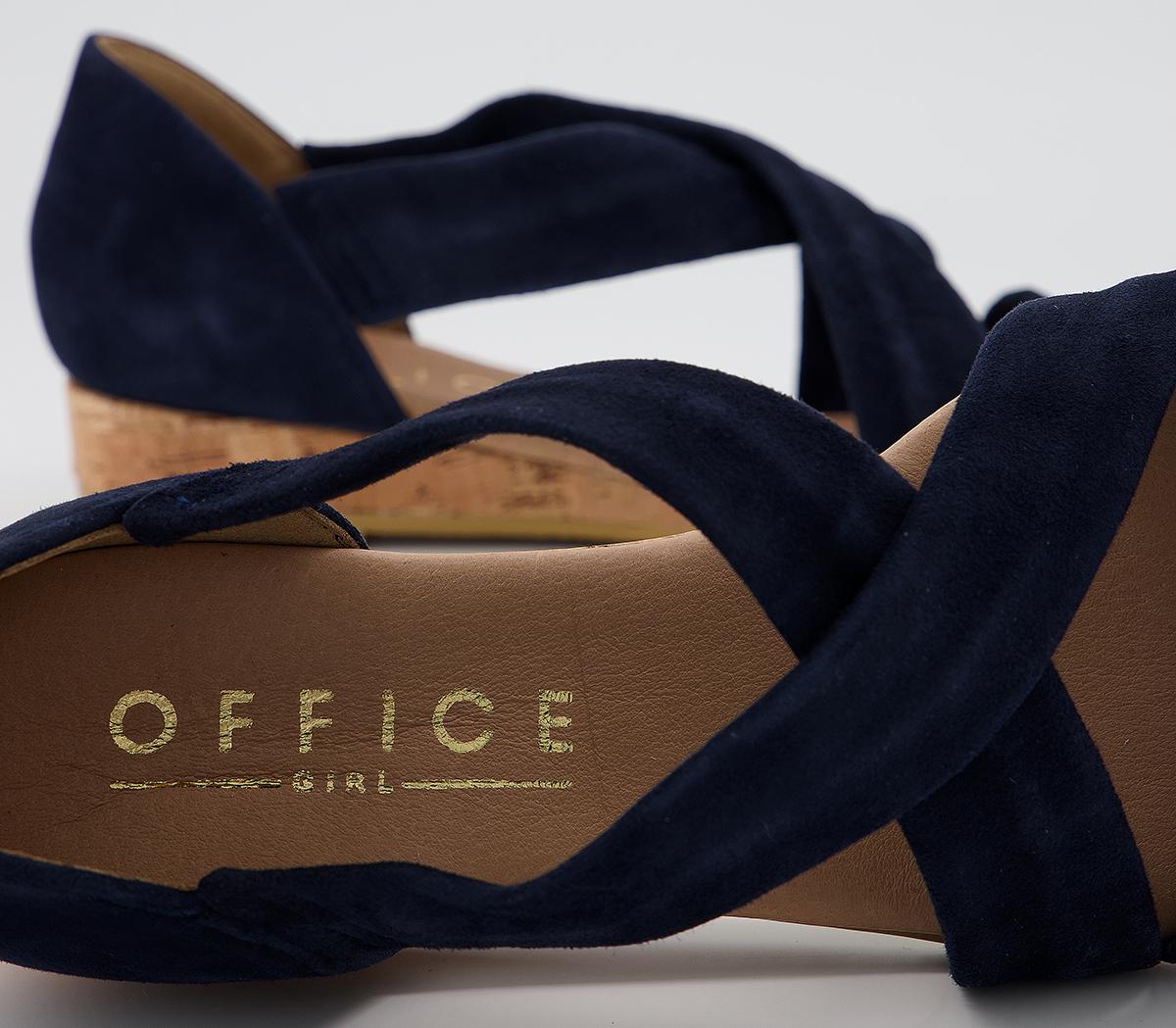 OFFICE Hallie Cross Strap Espadrilles Navy Suede With Cork Sole Women