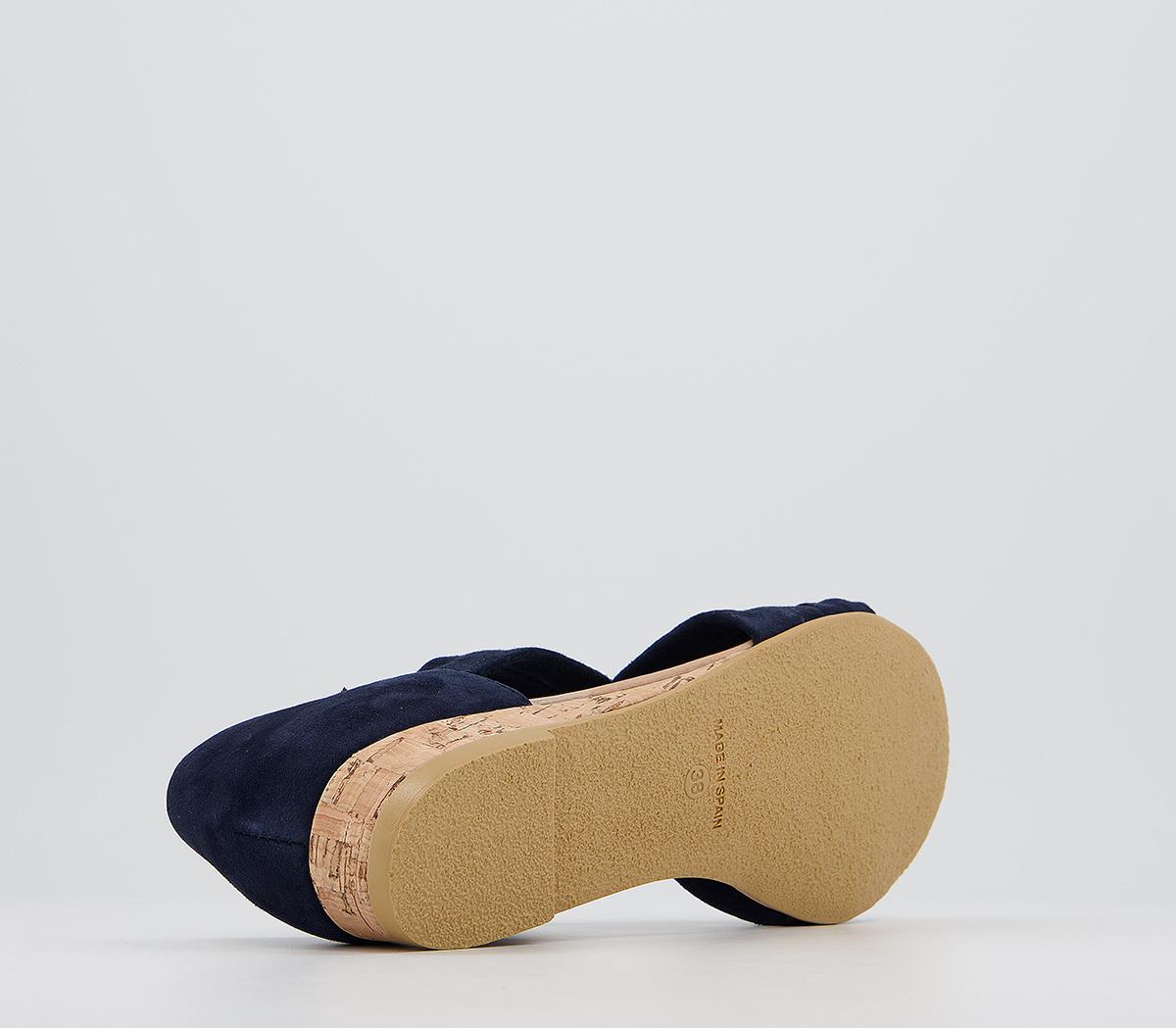 OFFICE Hallie Cross Strap Espadrilles Navy Suede With Cork Sole Women