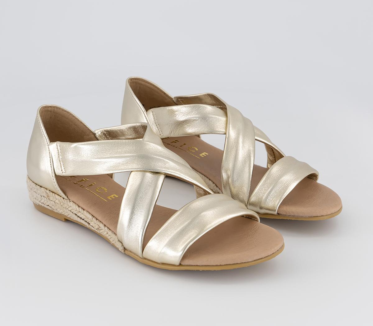 OFFICE Hallie Cross Strap Espadrilles Gold Metallic Leather - OFFICE Girl