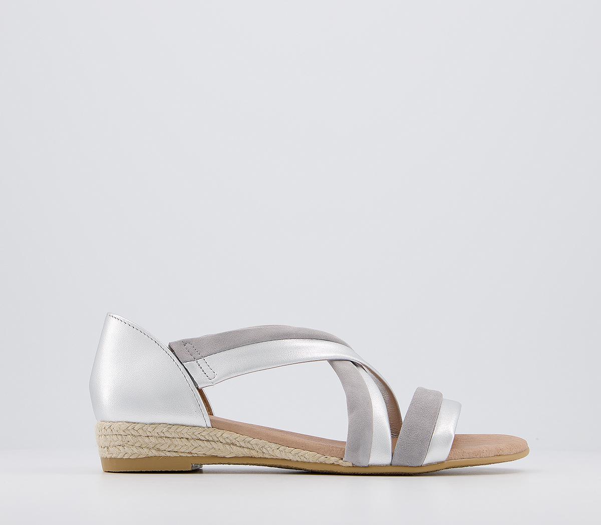 OFFICEHallie Cross Strap Espadrille SandalsSilver Leather And Grey Suede Mixed Straps