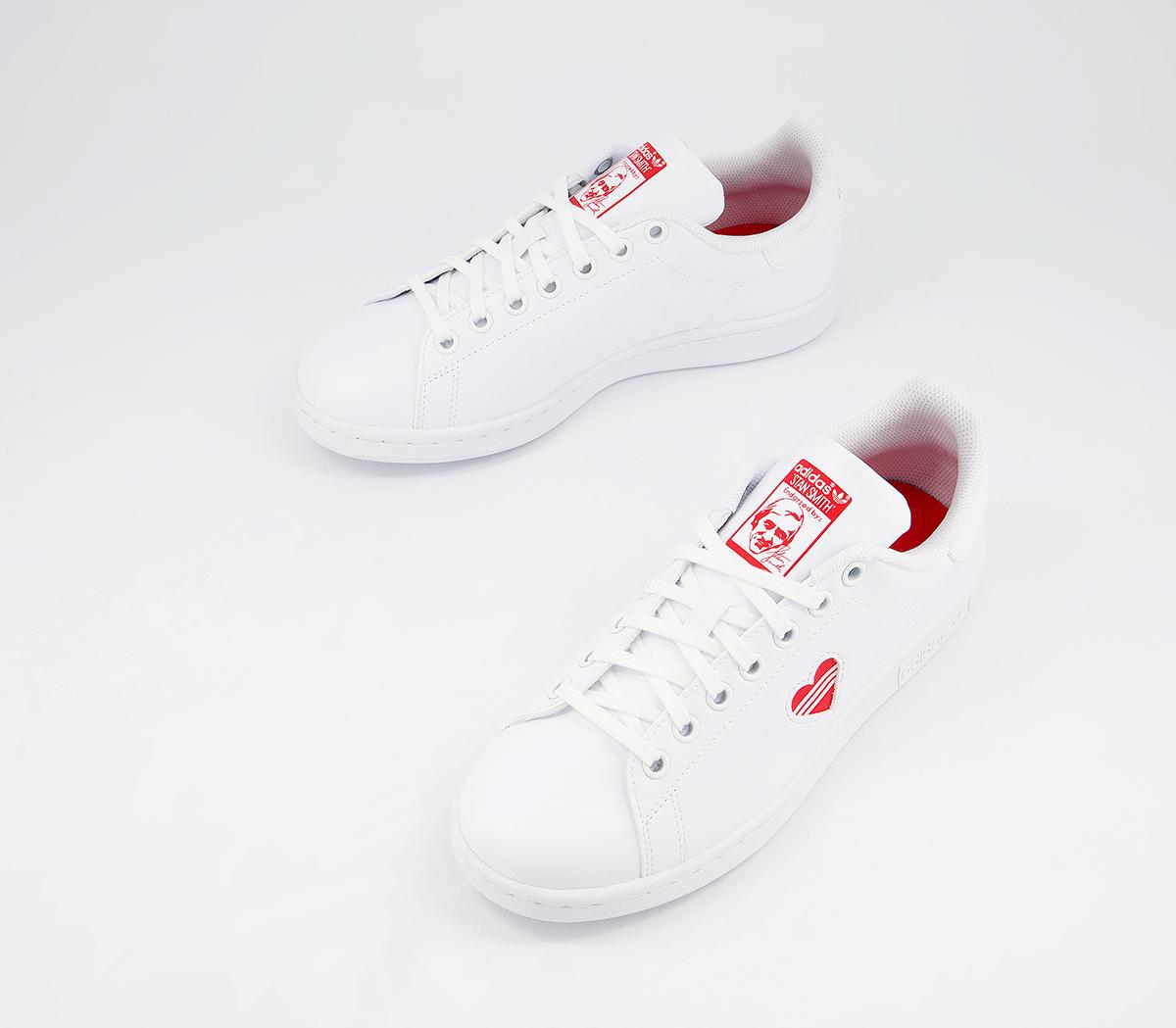 adidas Stan Smith Gs Trainers White Vivid Red Heart White - Unisex