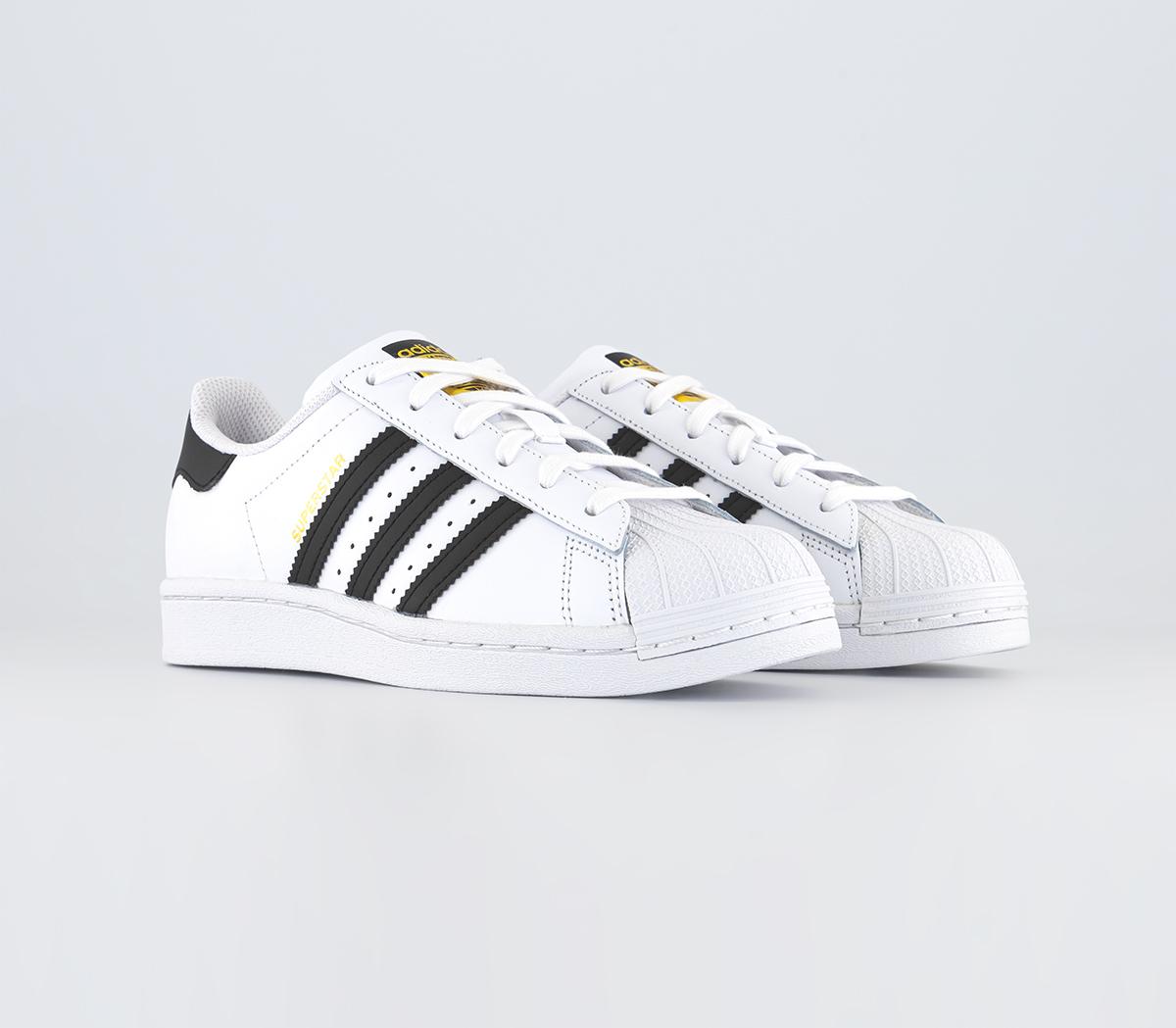Adidas Superstar Gs Girls White And Black Leather Stripe Trainers, 4