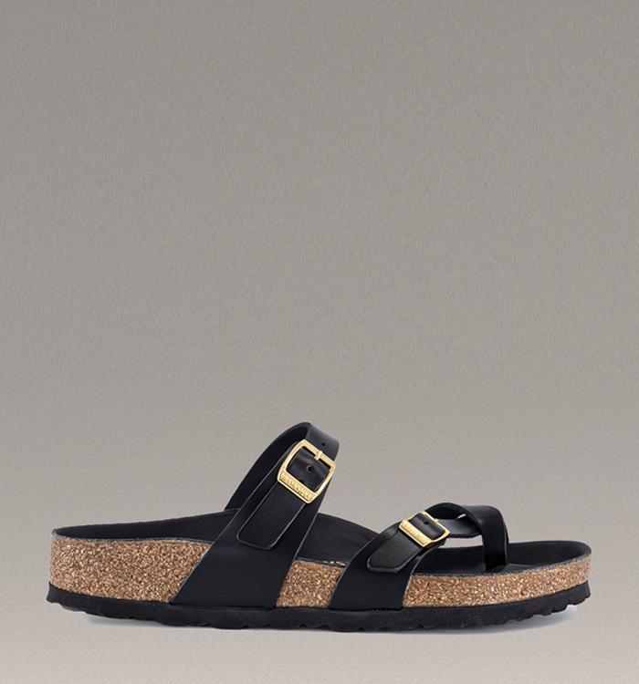 BIRKENSTOCK Mayari Cross Strap Sandals Black Amalfi Leather