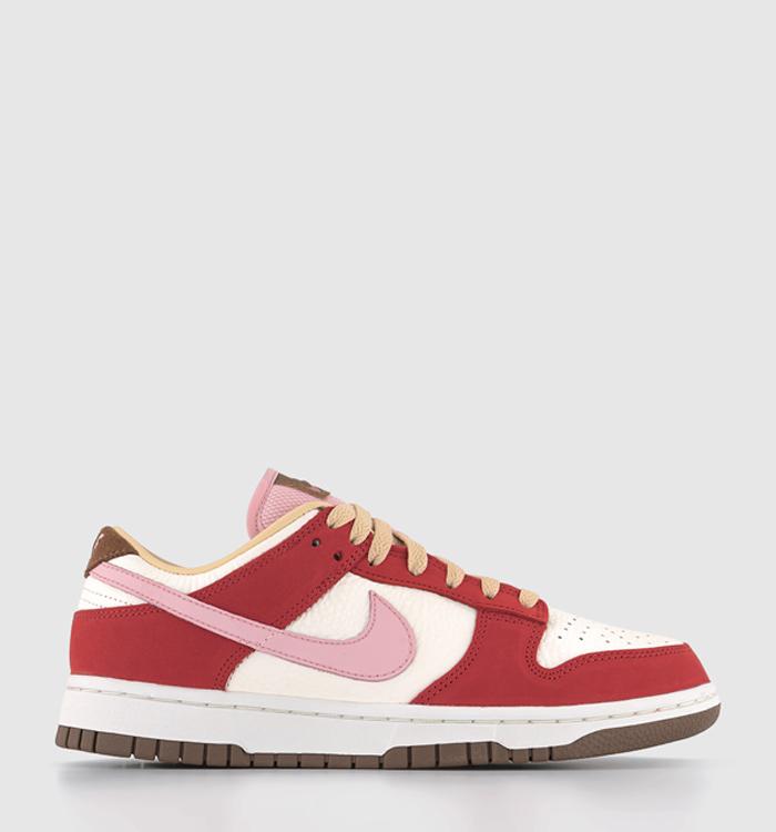 Nike Dunk Low Trainers Sport Red Sheen Sail Medium Brown