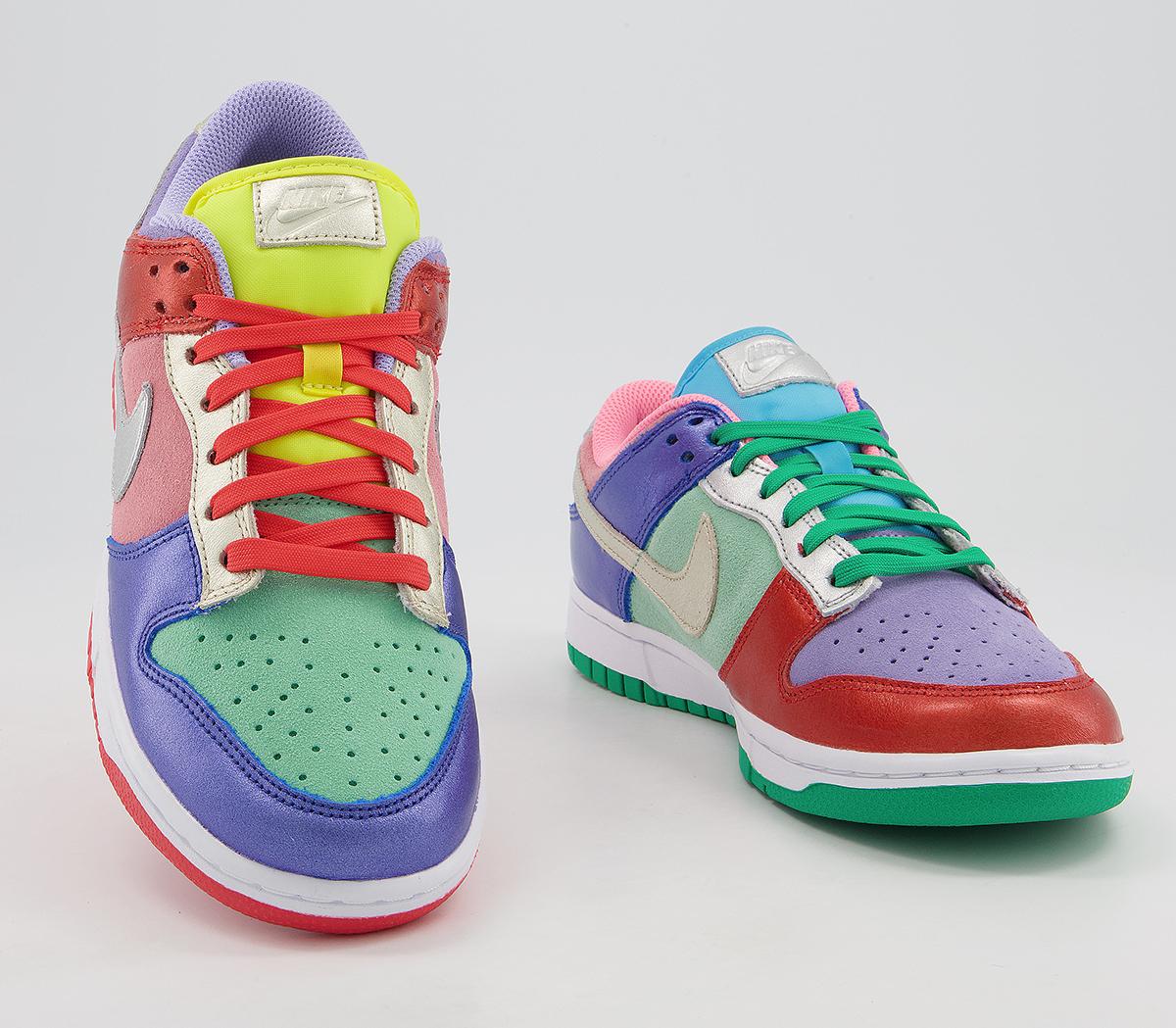 NikeDunk Low TrainersSunset Silver Purple Green Chile Red