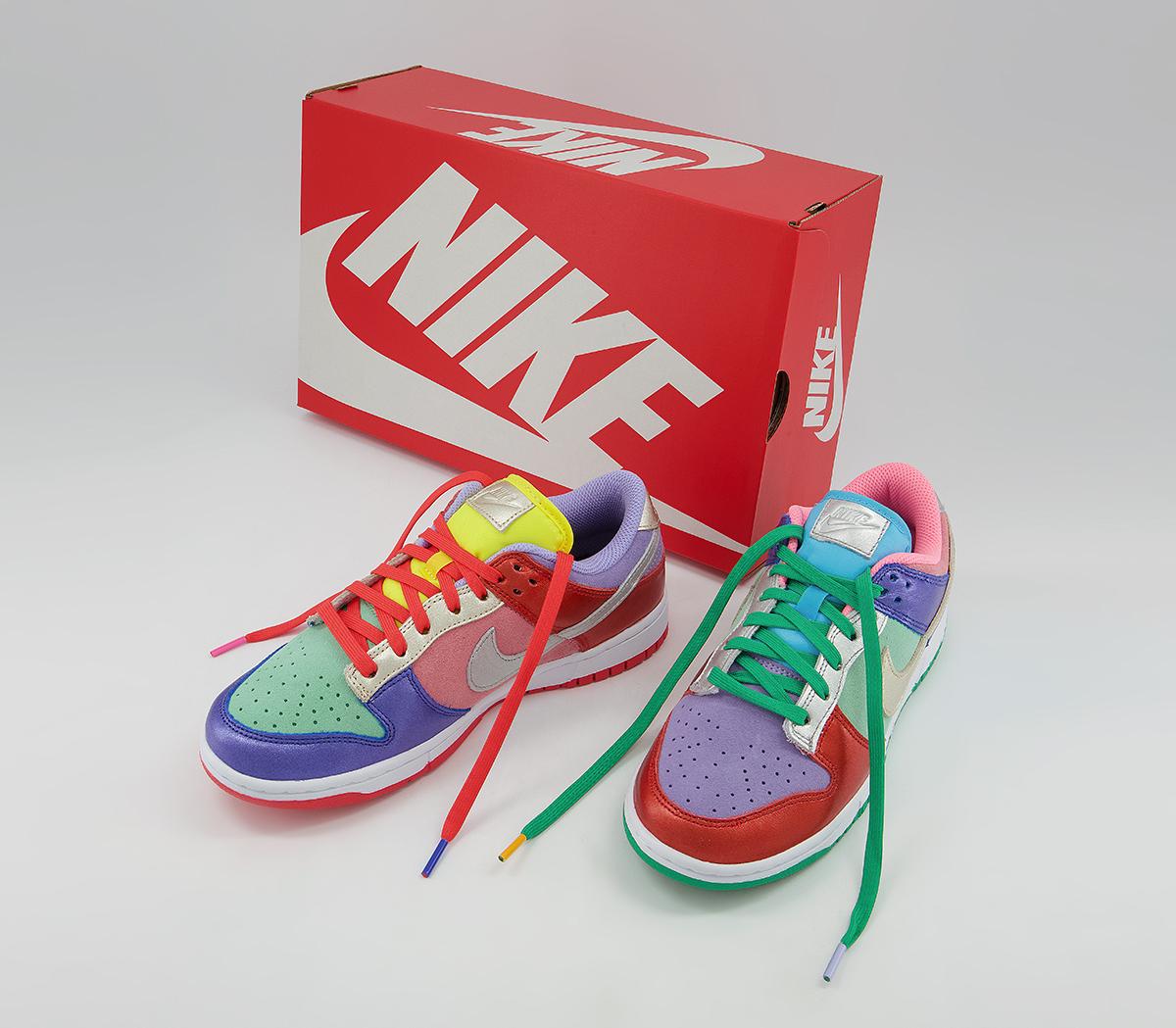 NikeDunk Low TrainersSunset Silver Purple Green Chile Red