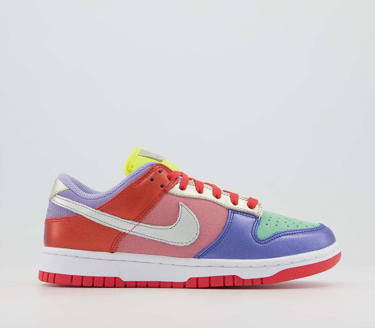 NikeDunk Low TrainersSunset Silver Purple Green Chile Red