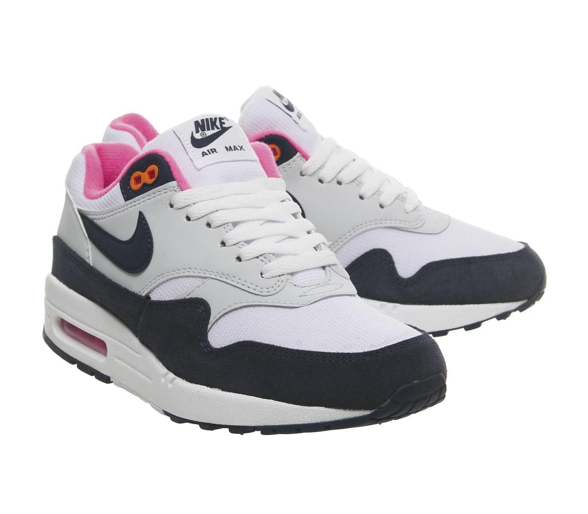 NikeAir Max 1White Midnight Navy Pure Platinum Racer Pink F