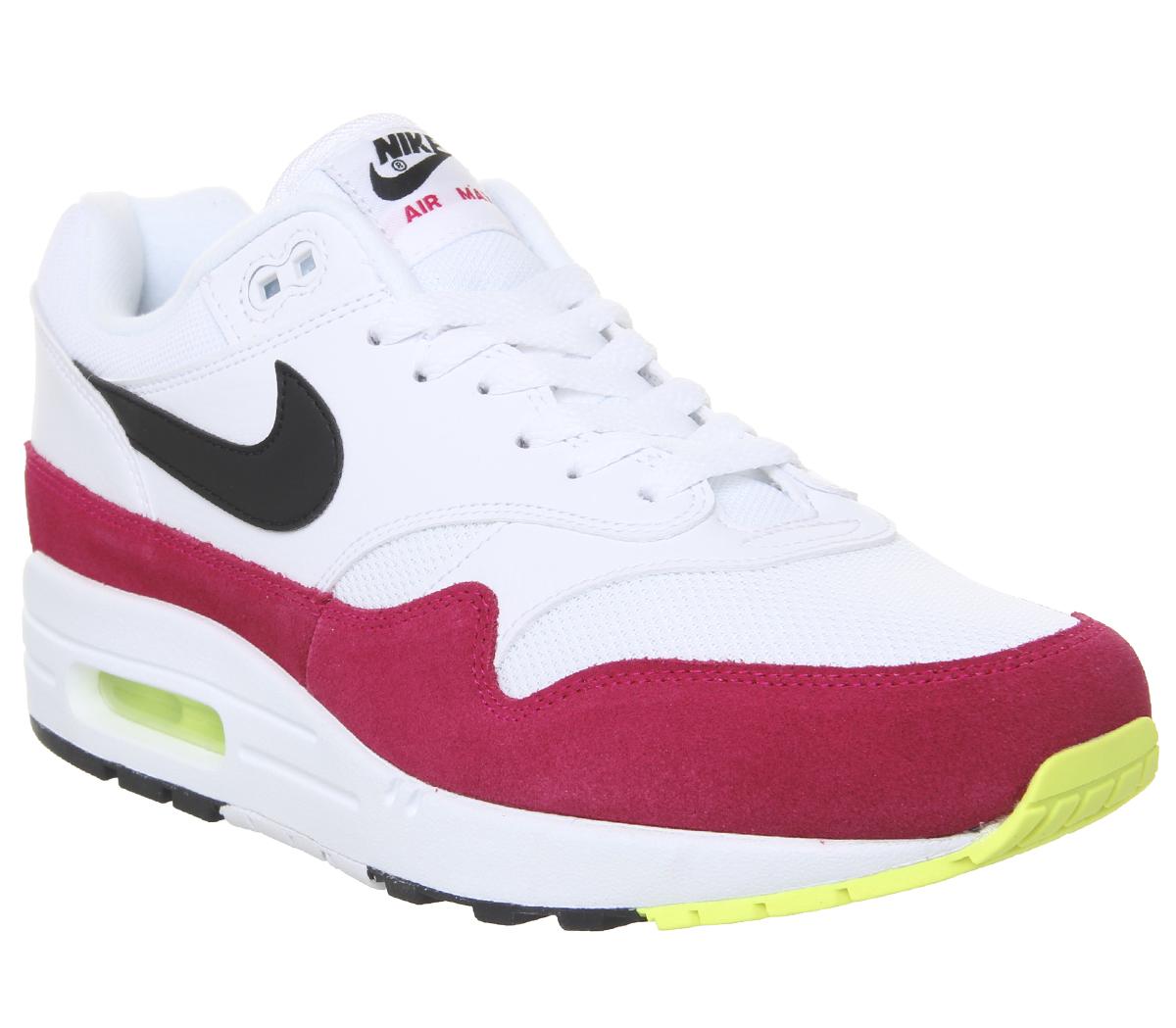 Dinkarville test Straat Nike Air Max 1 Trainers White Black Volt Rush Pink - Nike Air Max
