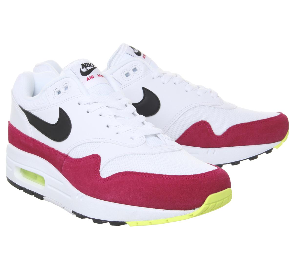 air max 1 trainers white black volt rush pink