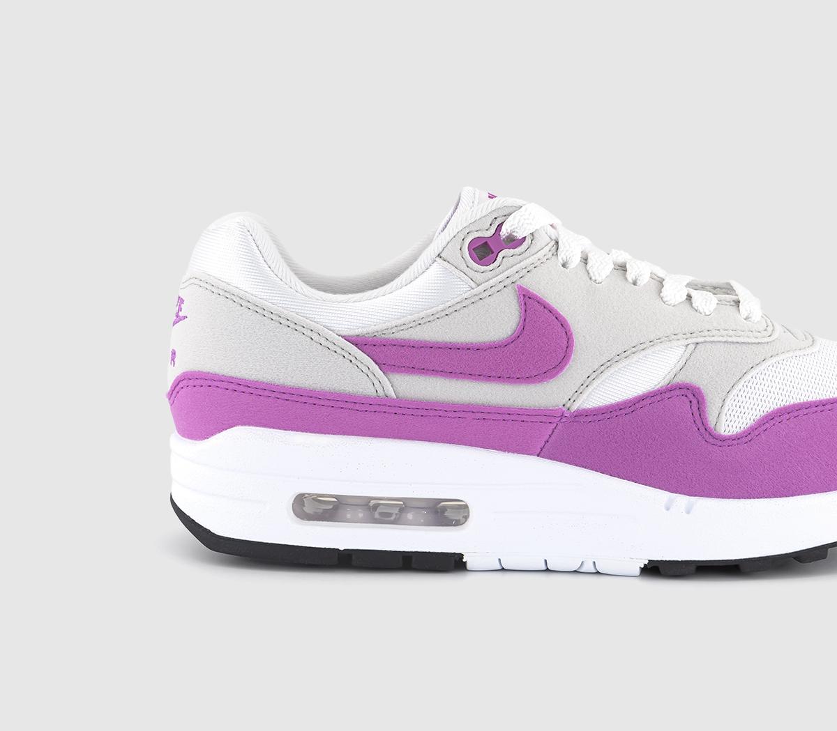 NIKE★WMNS AIR MAX 1★NEUTRAL GREY/FUCHSIA DREAM-WHITE-BLACK Nike Air Max 1 Trainers Neutral Grey Fuschia Dream White