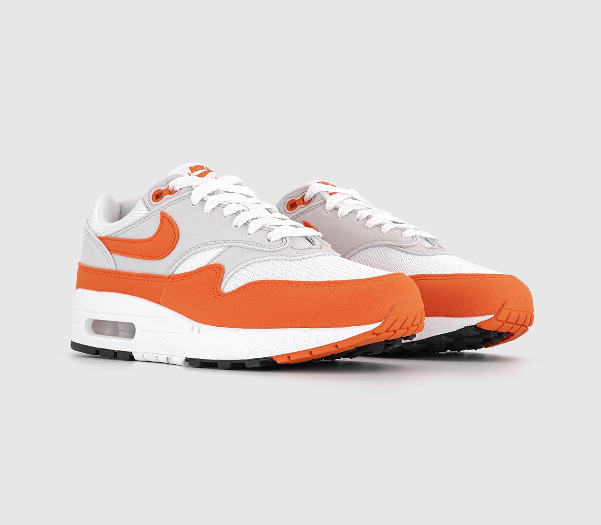 Nike Air Max 1 Trainers Nike Air Max 1 Trainers Neutral Grey Safety Orange White Black