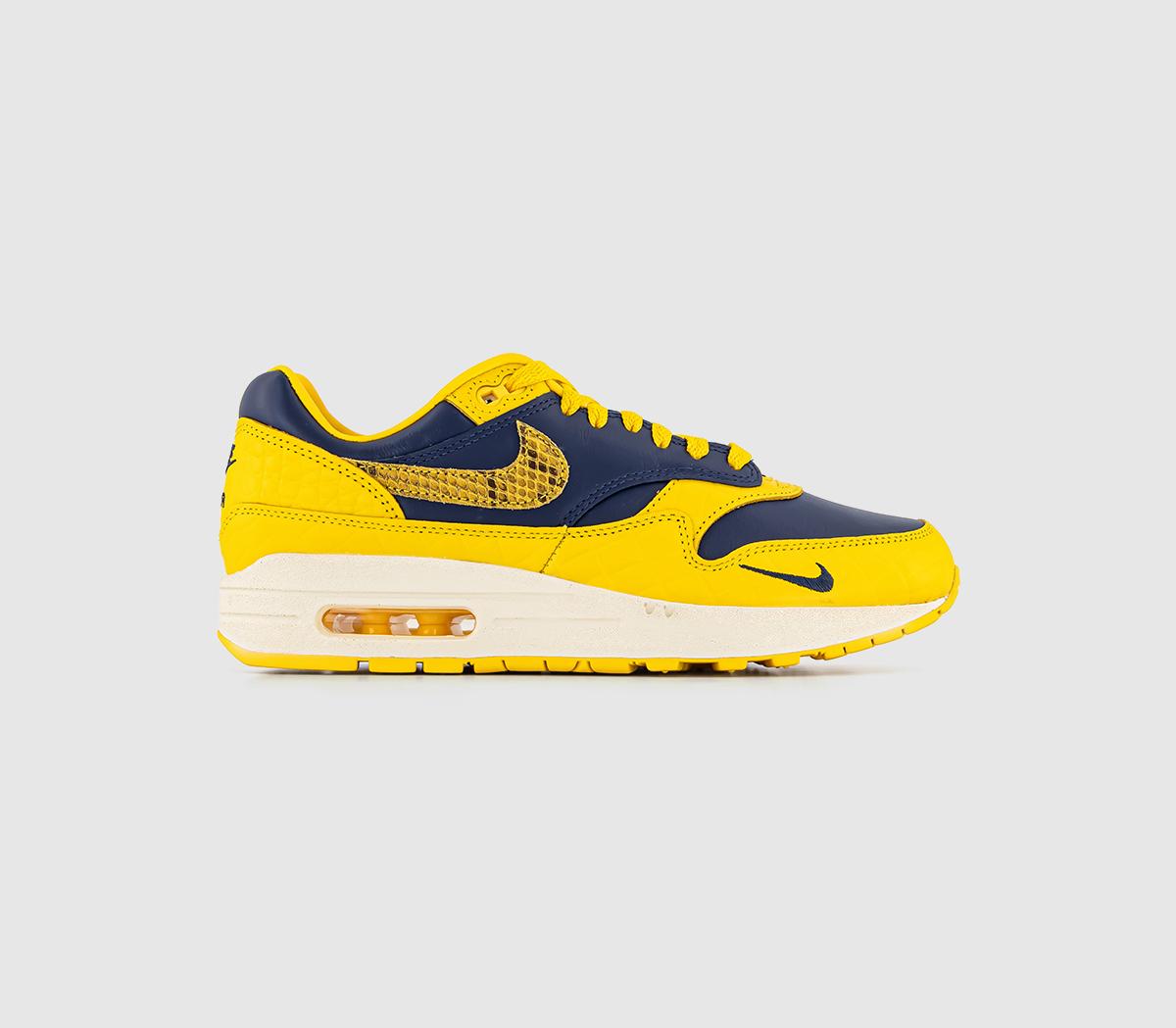 Nike Air Max 1 Trainers Midnight Navy Varsity Maize Natural In Blue, 6