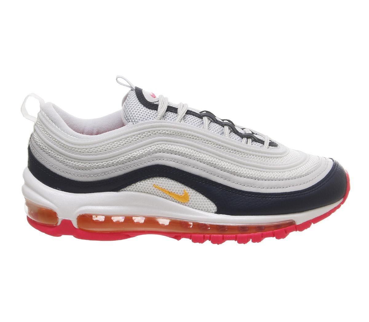 NikeAir Max 97Pure Platinum Laser Orange Midnight Navy Racer