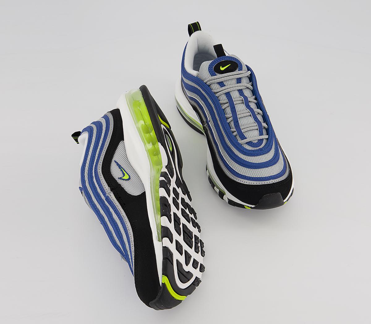 Nike Air Max 97 Trainers Nike Air Max 97 Trainers Atlantic Blue Voltage Yellow Metallic Silver Black
