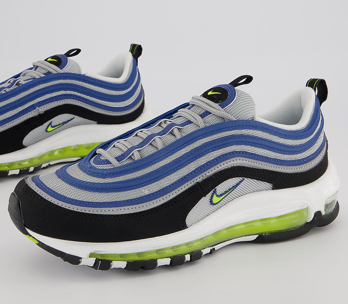 Nike Air Max 97 Trainers Nike Air Max 97 Trainers Atlantic Blue Voltage Yellow Metallic Silver Black
