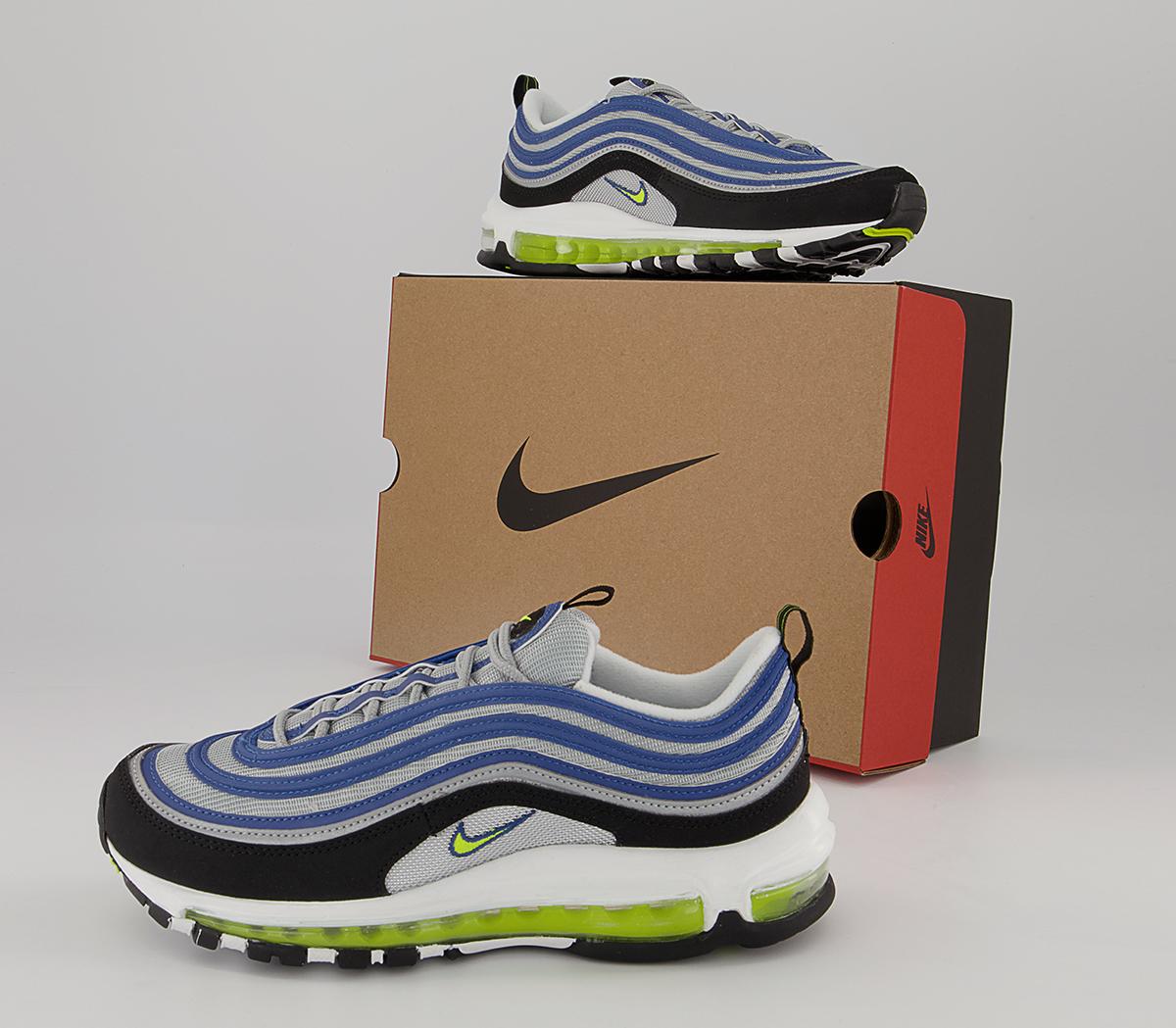Nike Air Max 97 Trainers Nike Air Max 97 Trainers Atlantic Blue Voltage Yellow Metallic Silver Black