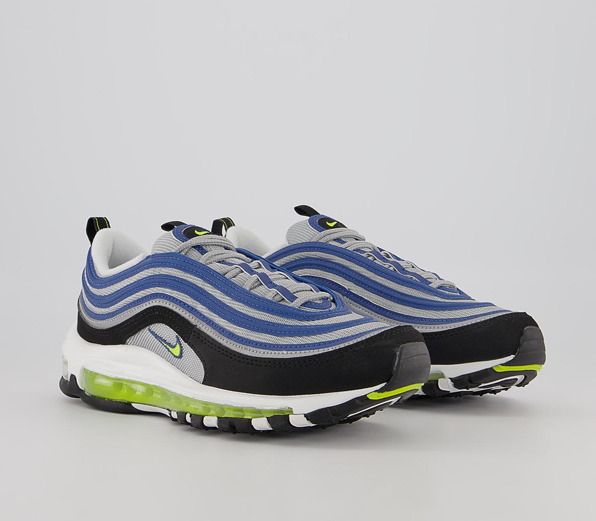 Nike Air Max 97 Trainers Nike Air Max 97 Trainers Atlantic Blue Voltage Yellow Metallic Silver Black