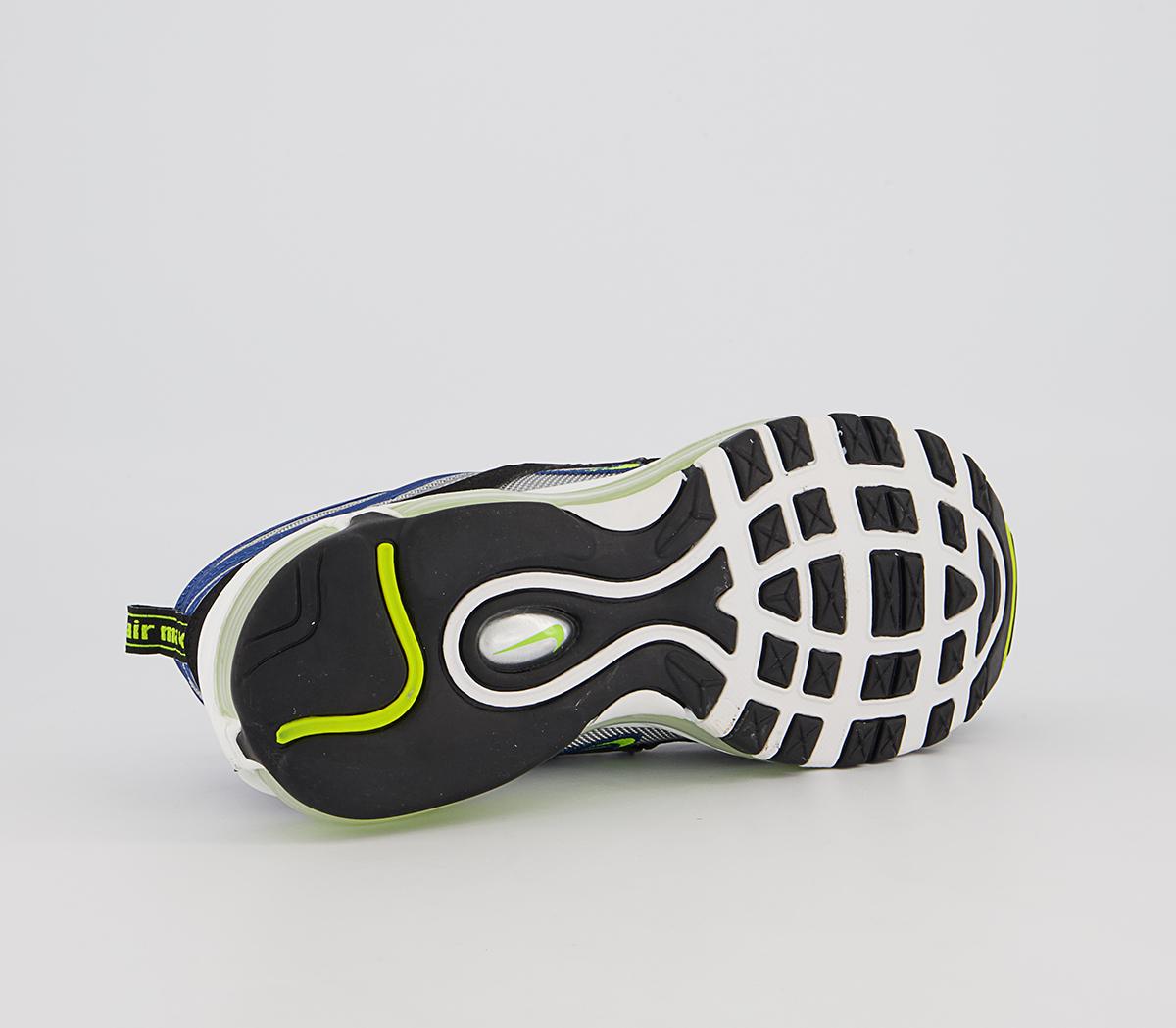Nike Air Max 97 Trainers Nike Air Max 97 Trainers Atlantic Blue Voltage Yellow Metallic Silver Black