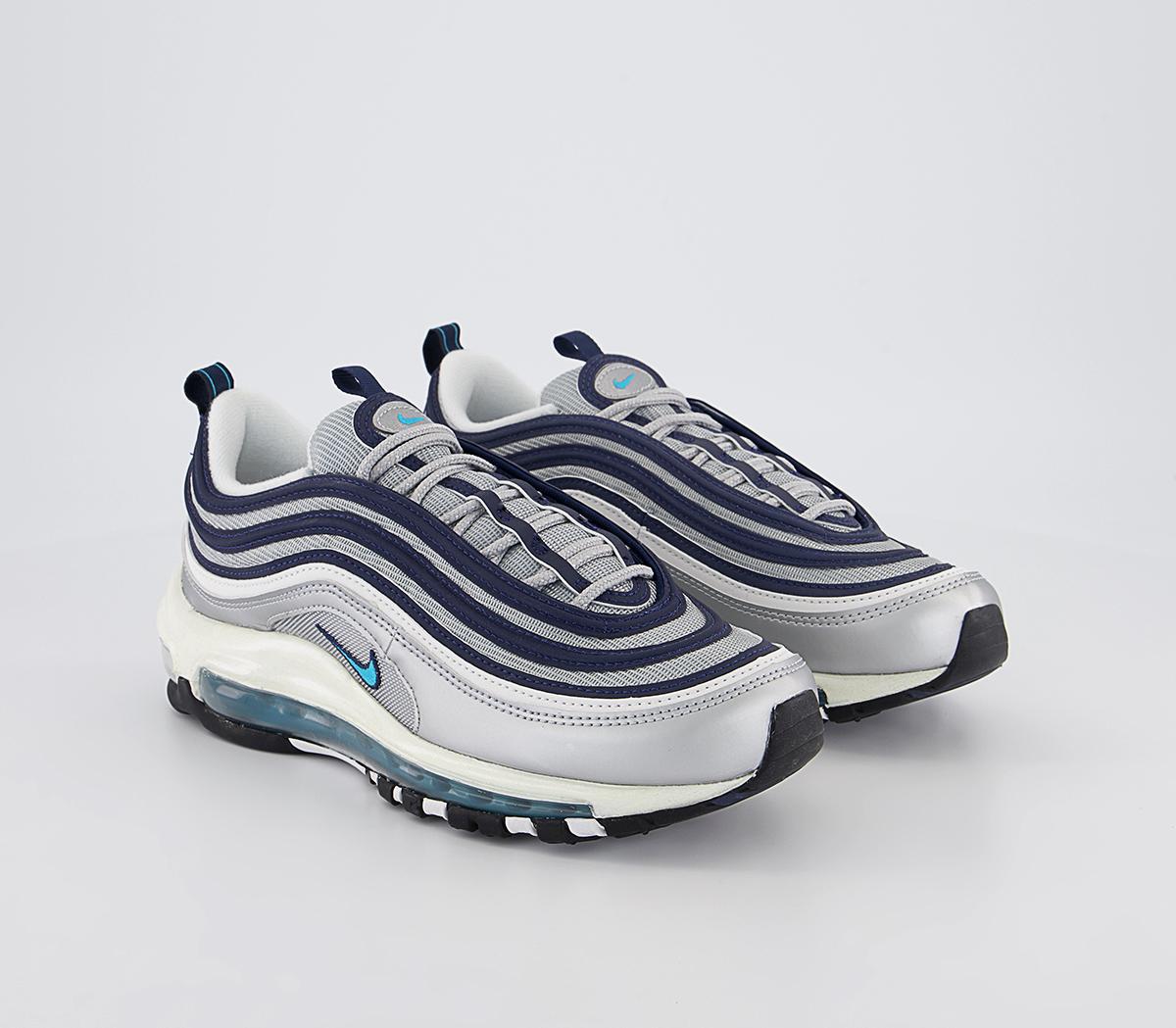 Nike Air Max 97 Trainers Nike Air Max 97 Trainers Metallic Silver Chlorine Blue Midnight Navy Black