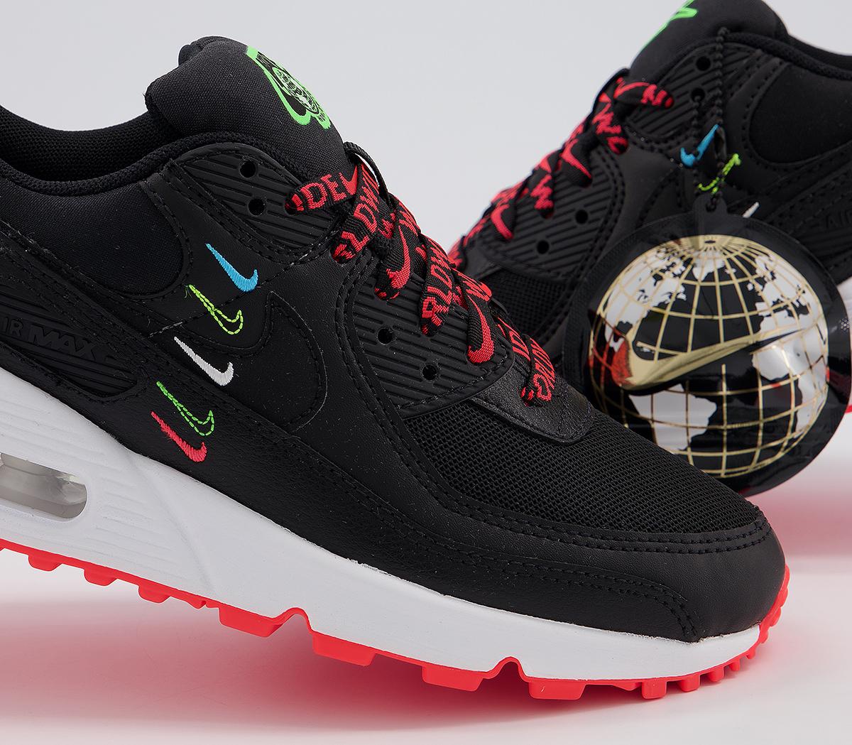 NikeAir Max 90 TrainersBlack Black Flash Crimson Green Strike White Se
