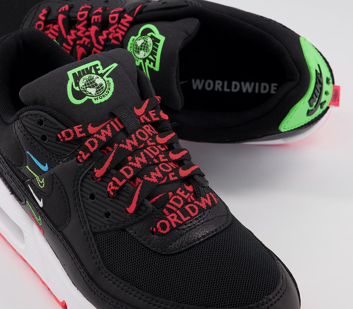 NikeAir Max 90 TrainersBlack Black Flash Crimson Green Strike White Se