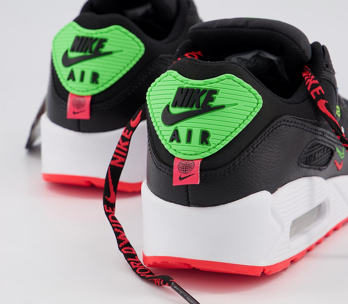 NikeAir Max 90 TrainersBlack Black Flash Crimson Green Strike White Se
