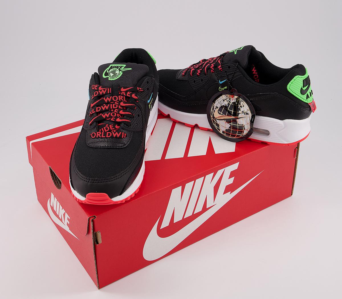 NikeAir Max 90 TrainersBlack Black Flash Crimson Green Strike White Se