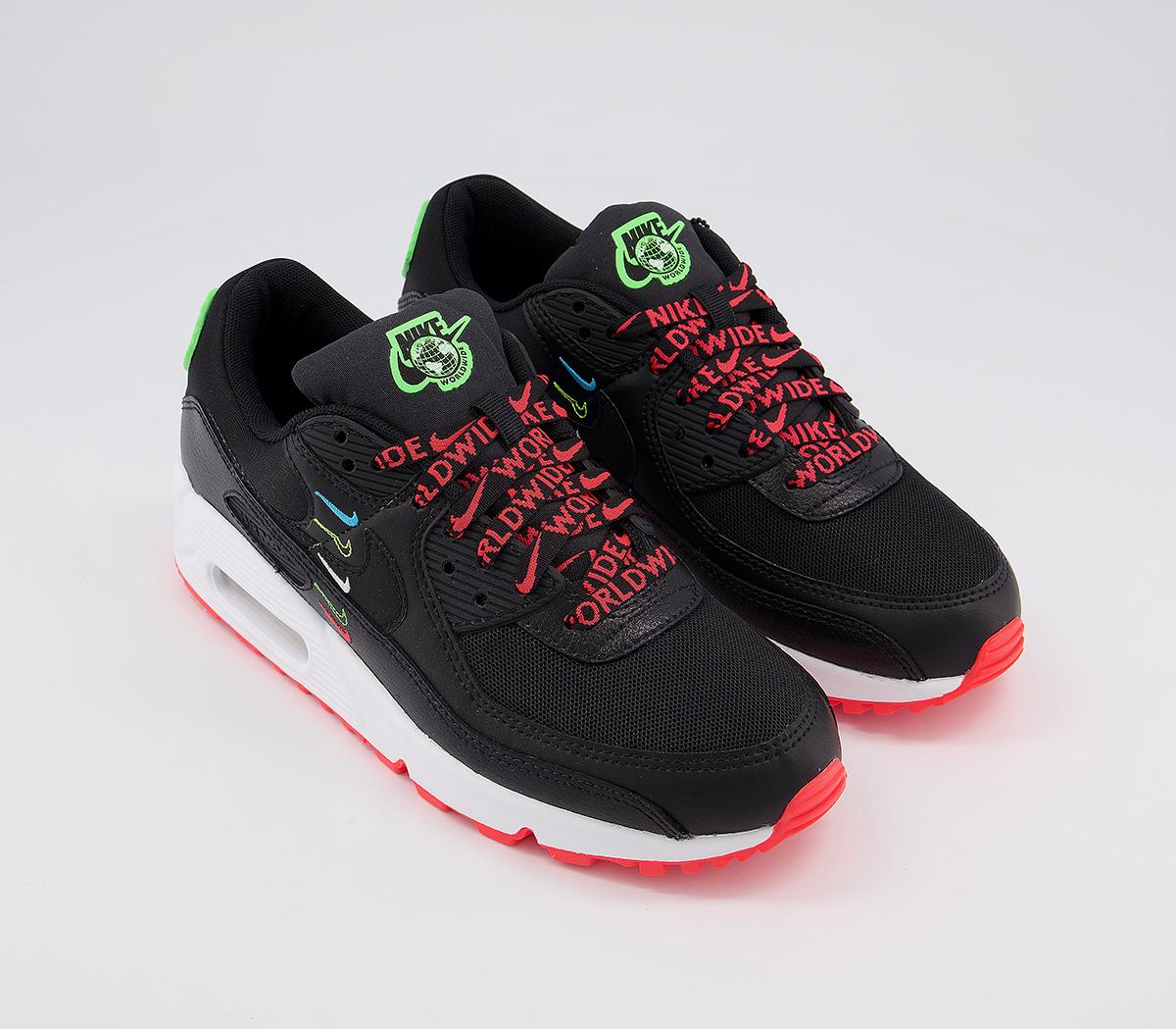 NikeAir Max 90 TrainersBlack Black Flash Crimson Green Strike White Se