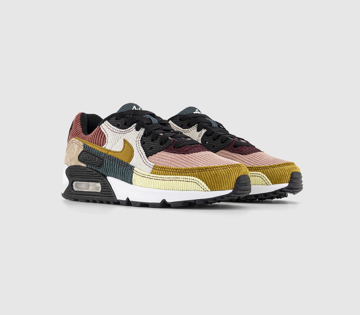 Nike Womens Air Max 90 Trainers Black Bronzine Red Stardust Cedar, 5