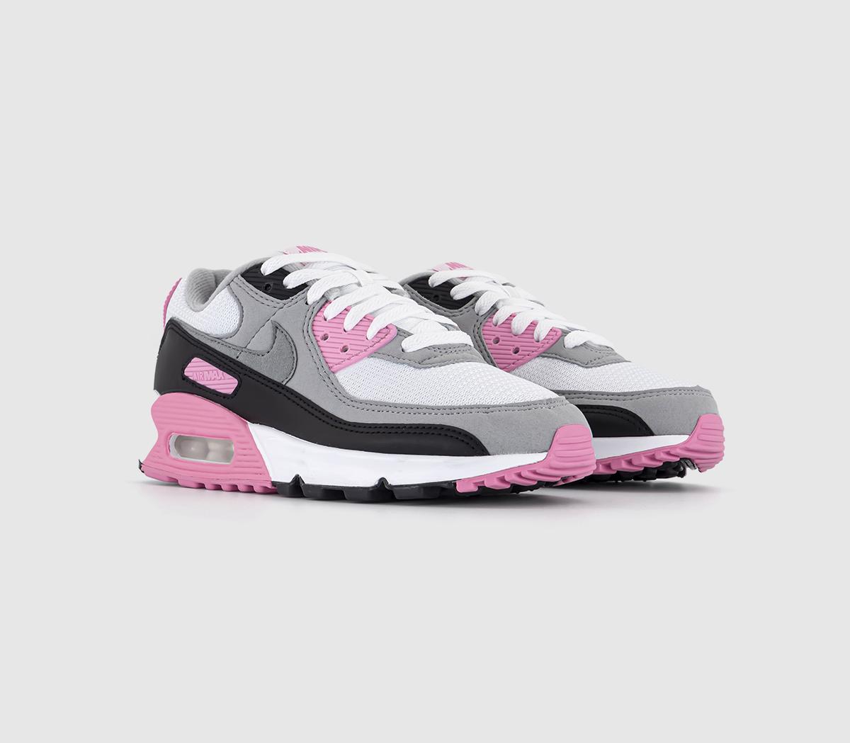 Nike Womens Air Max 90 Ladies White, Grey And Rose Mixed Leather Trainers, Size: 5