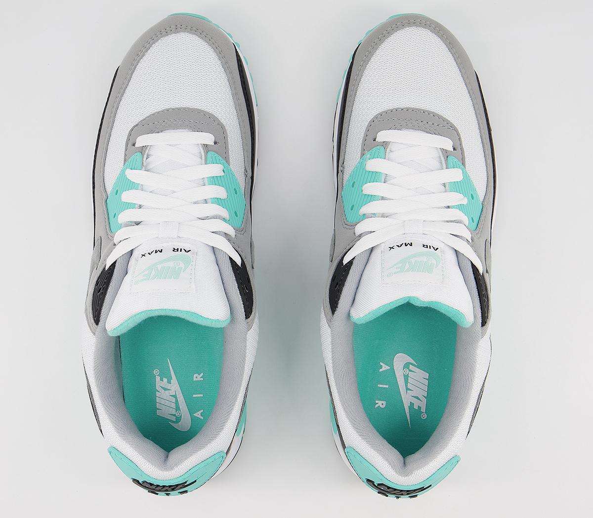 Nike Air Max 90 Trainers White White Grey Hyper Turquoise Unisex