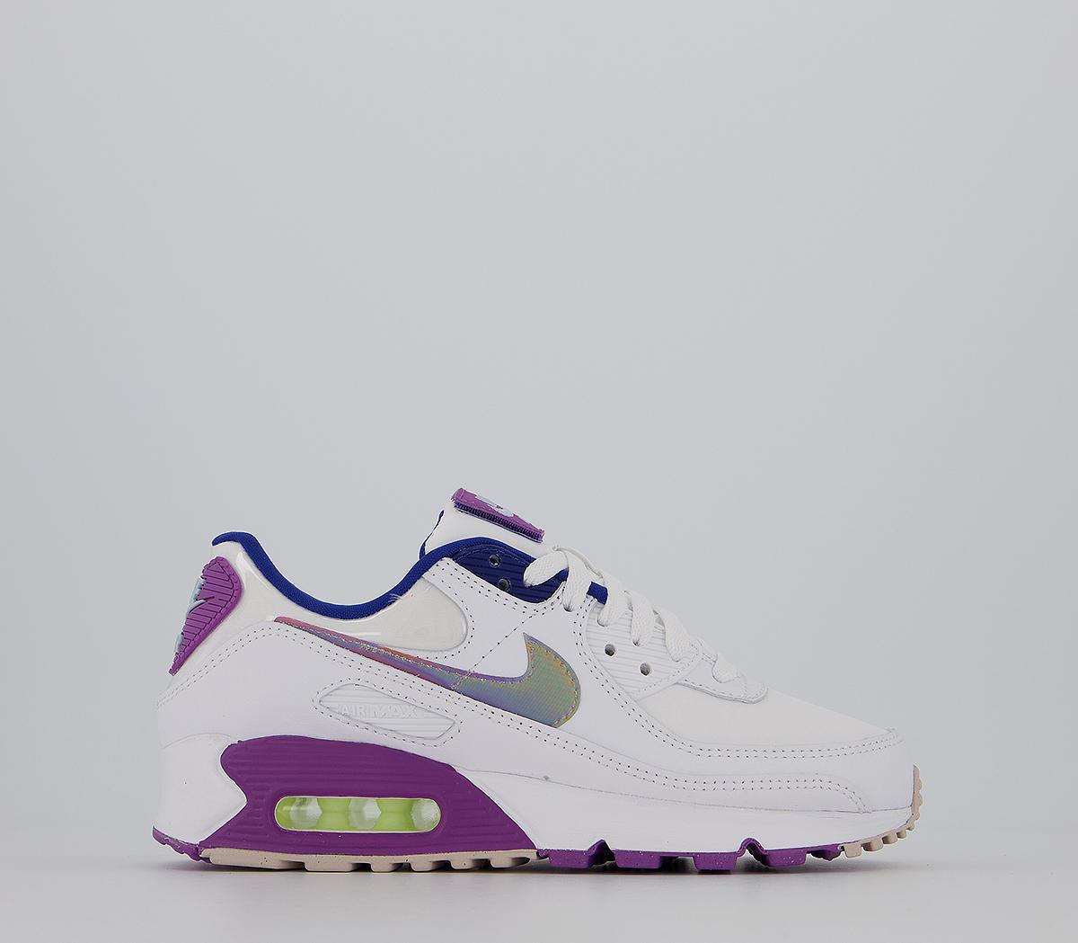 NikeAir Max 90 TrainersWhite Purple Barely Volt Blue F