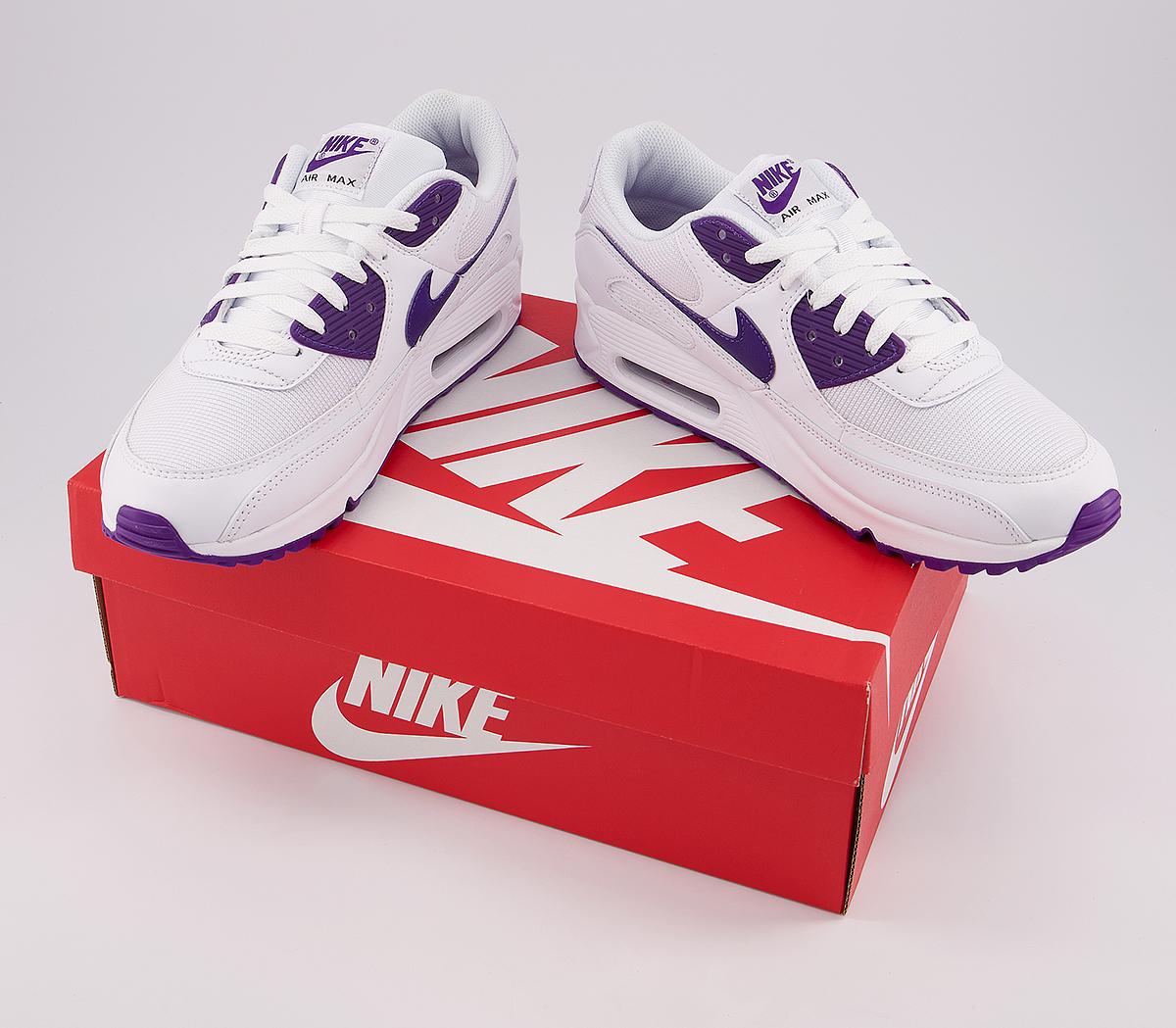 Nike Air Max 90 Trainers White Voltage Purple Black Unisex Sports