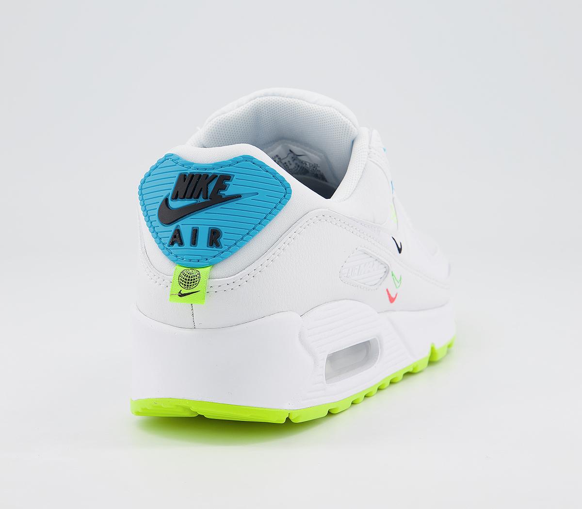 NikeAir Max 90 TrainersWhite Blue Fury Volt Black