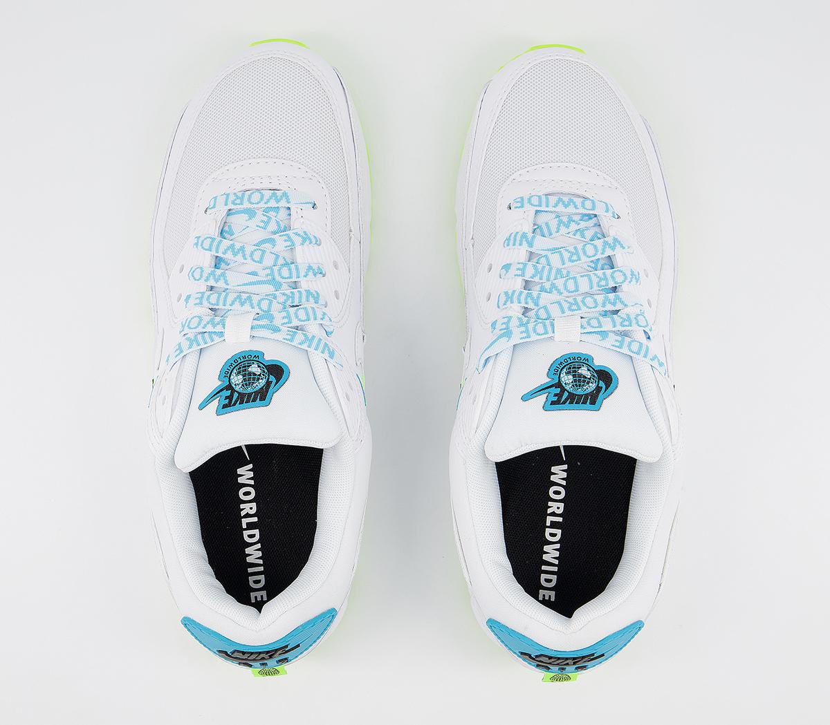 NikeAir Max 90 TrainersWhite Blue Fury Volt Black