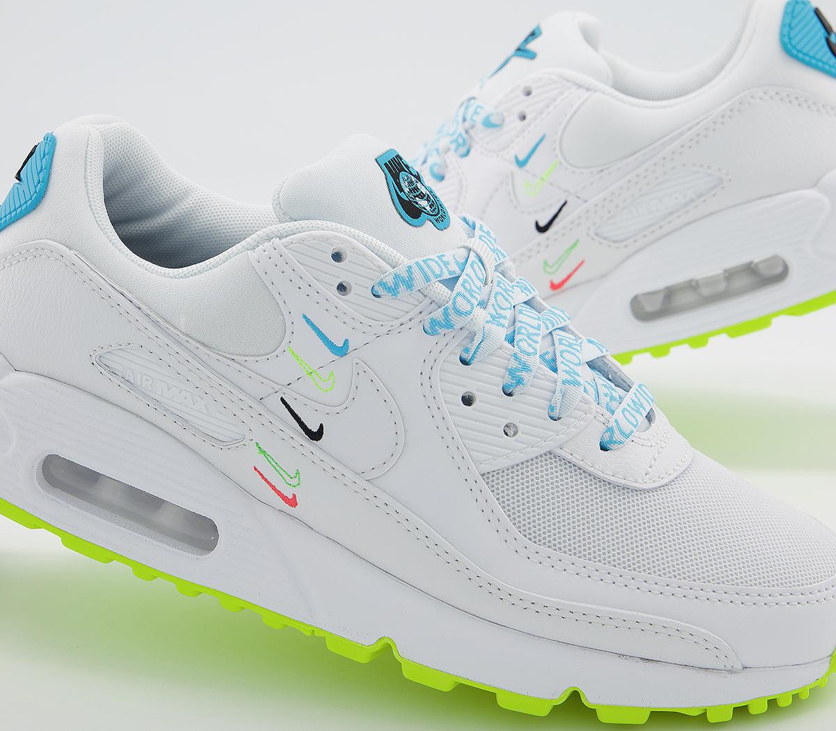 NikeAir Max 90 TrainersWhite Blue Fury Volt Black