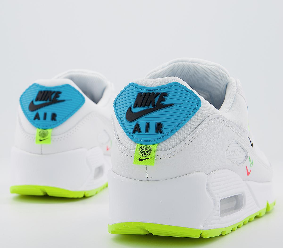 NikeAir Max 90 TrainersWhite Blue Fury Volt Black