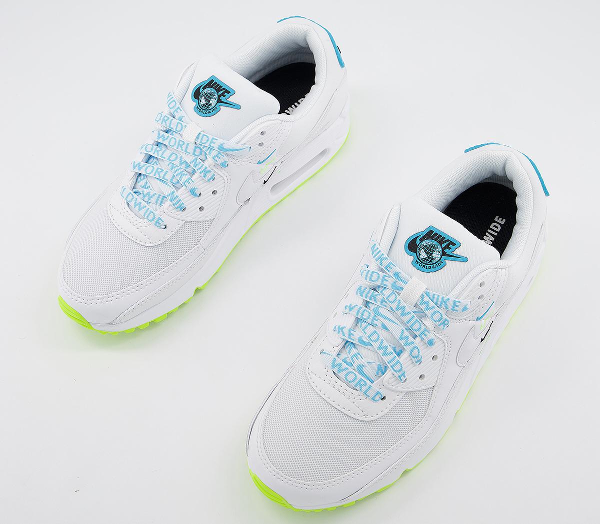 NikeAir Max 90 TrainersWhite Blue Fury Volt Black