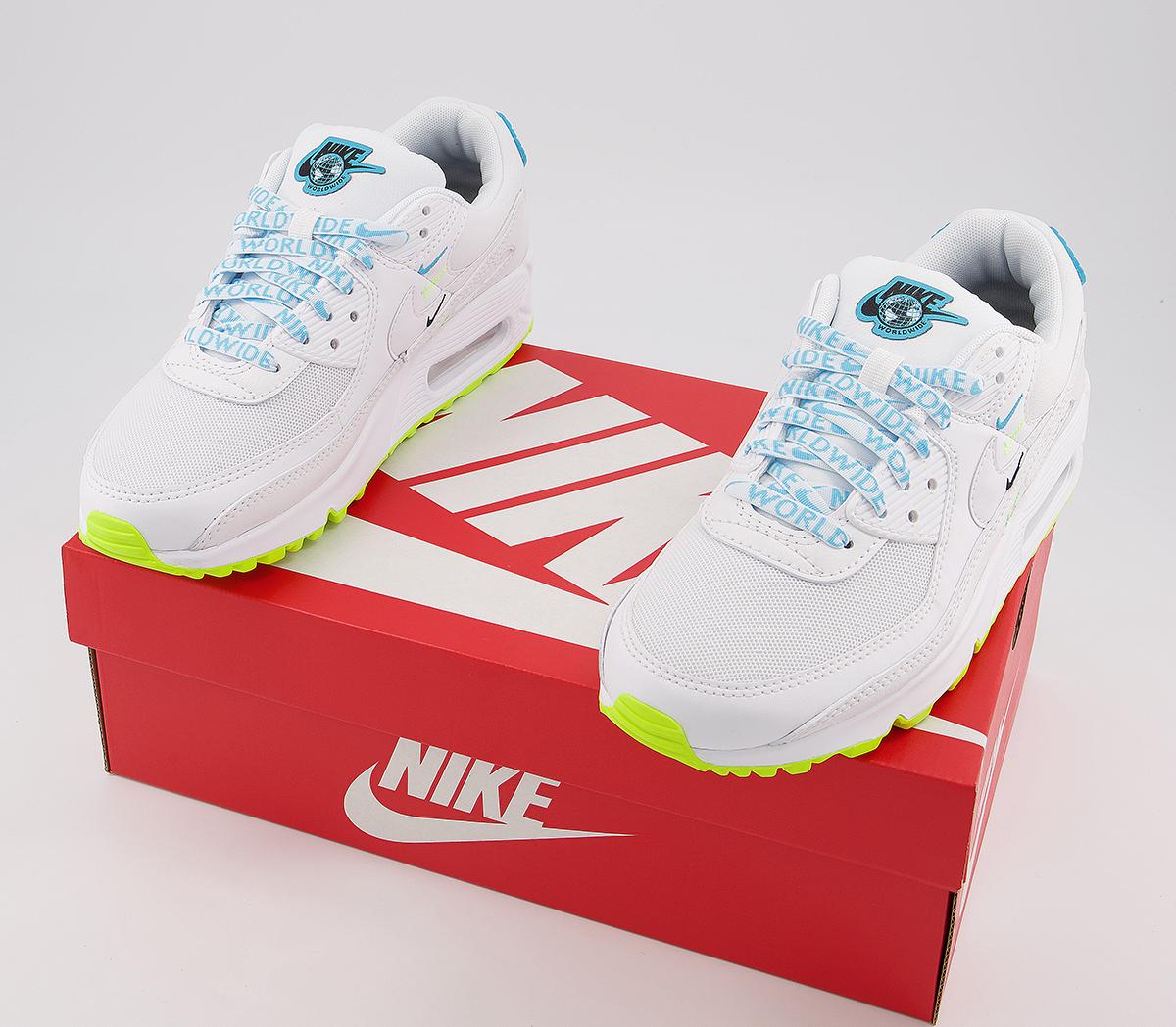 NikeAir Max 90 TrainersWhite Blue Fury Volt Black